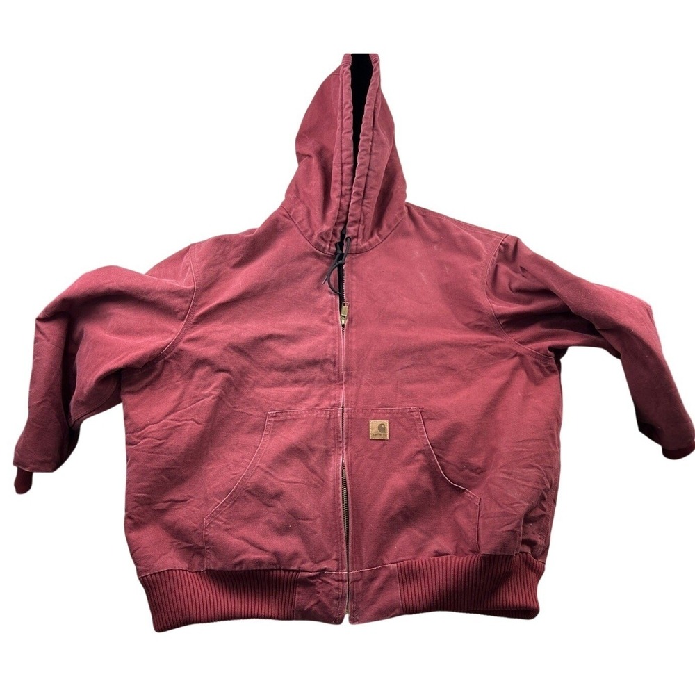Carhartt J130 DKR Active Jacket 2XL Dark Red Quilted Flannel Lined Workwear